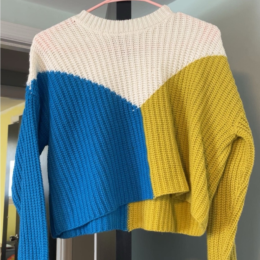 Colorblock Sweater in Blue, Yellow, and Cream